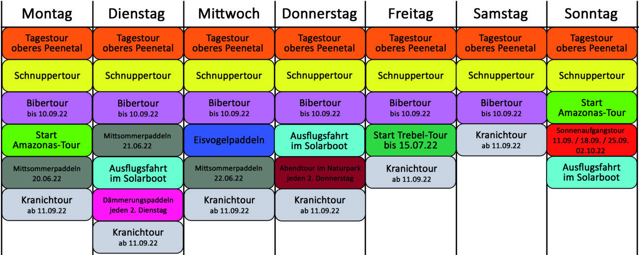 Wochenplan Touren und Erlebnisse